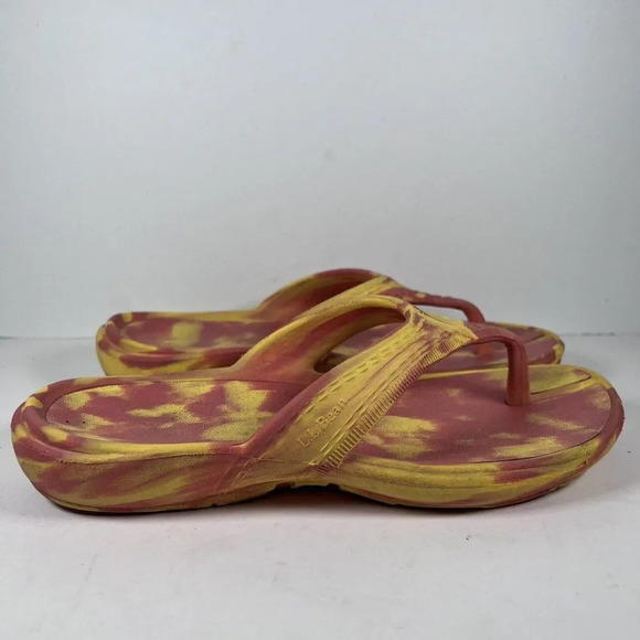 LL Bean Orange/Yellow Slip On Flip Flop Thong Sandals Women's Size 6 - Picture 1 of 8